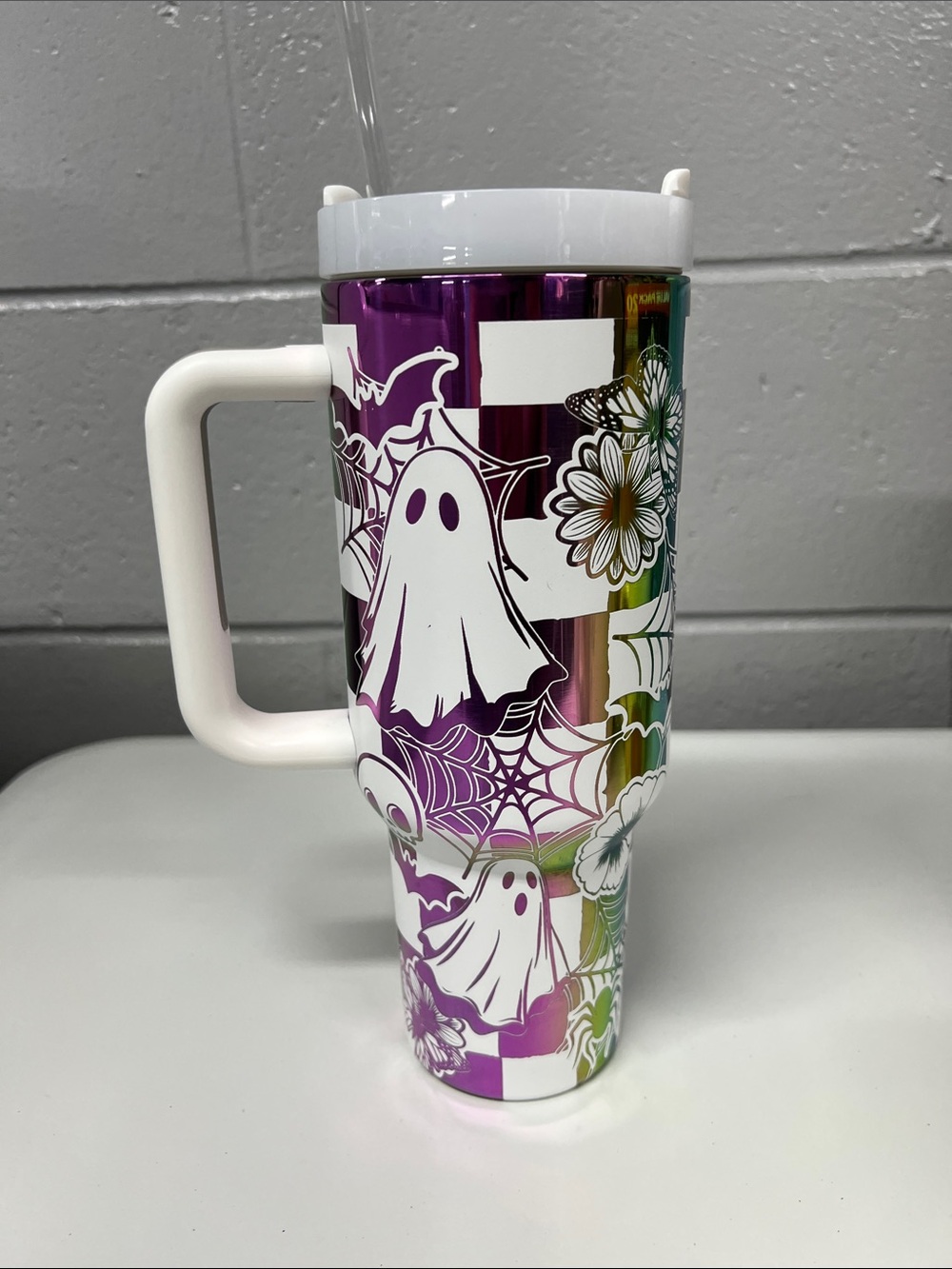 Decorative Purple Holographic Ghost Travel Mug 40oz